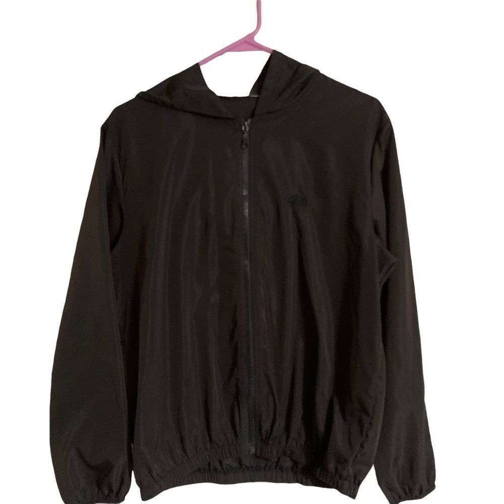 Brandy Melville Windbreaker Jacket Womens OS Black Bear‎ Logo Hooded Full Zip